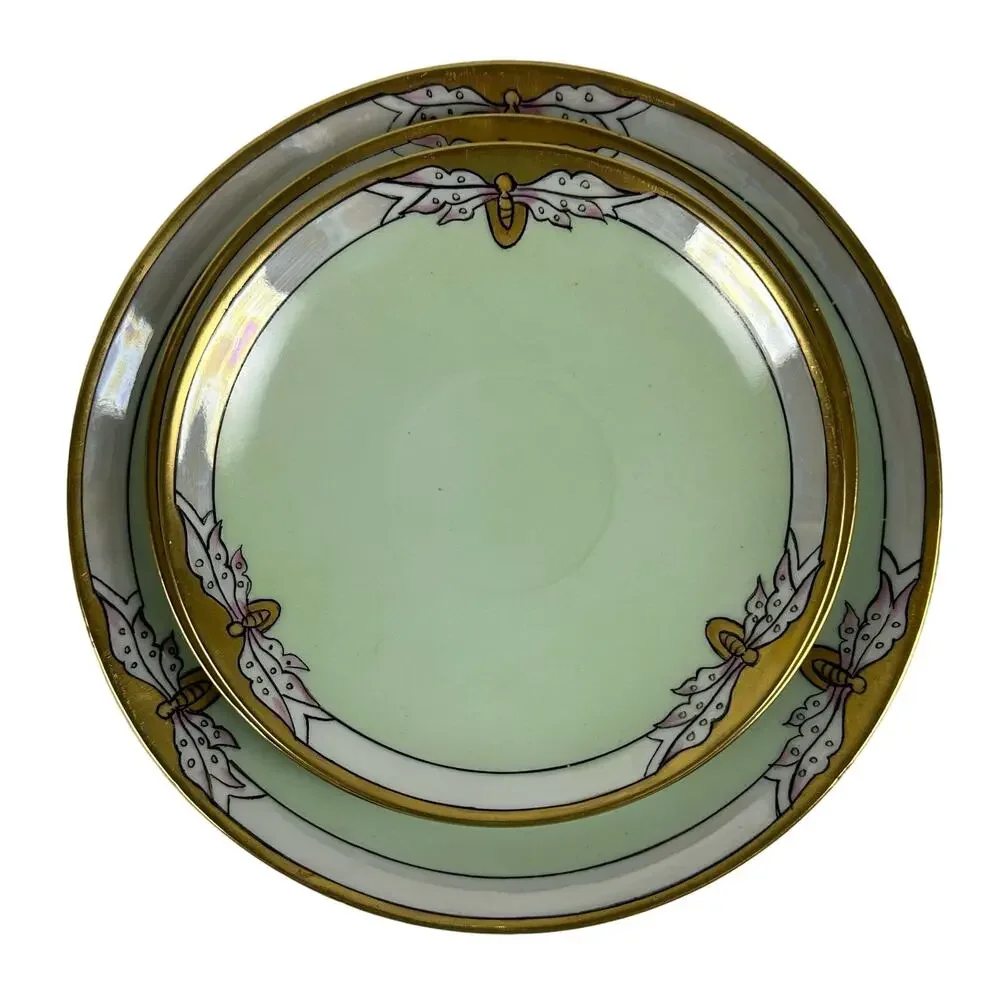 Art Nouveau Thomas Bavaria 4 Piece Luncheon Set Light Apple Green & Butterfly